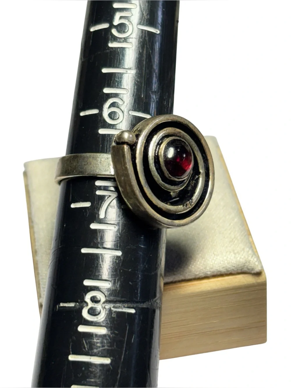 Silver Ring Bohemian Flair Retro Style Garnet Color Stone